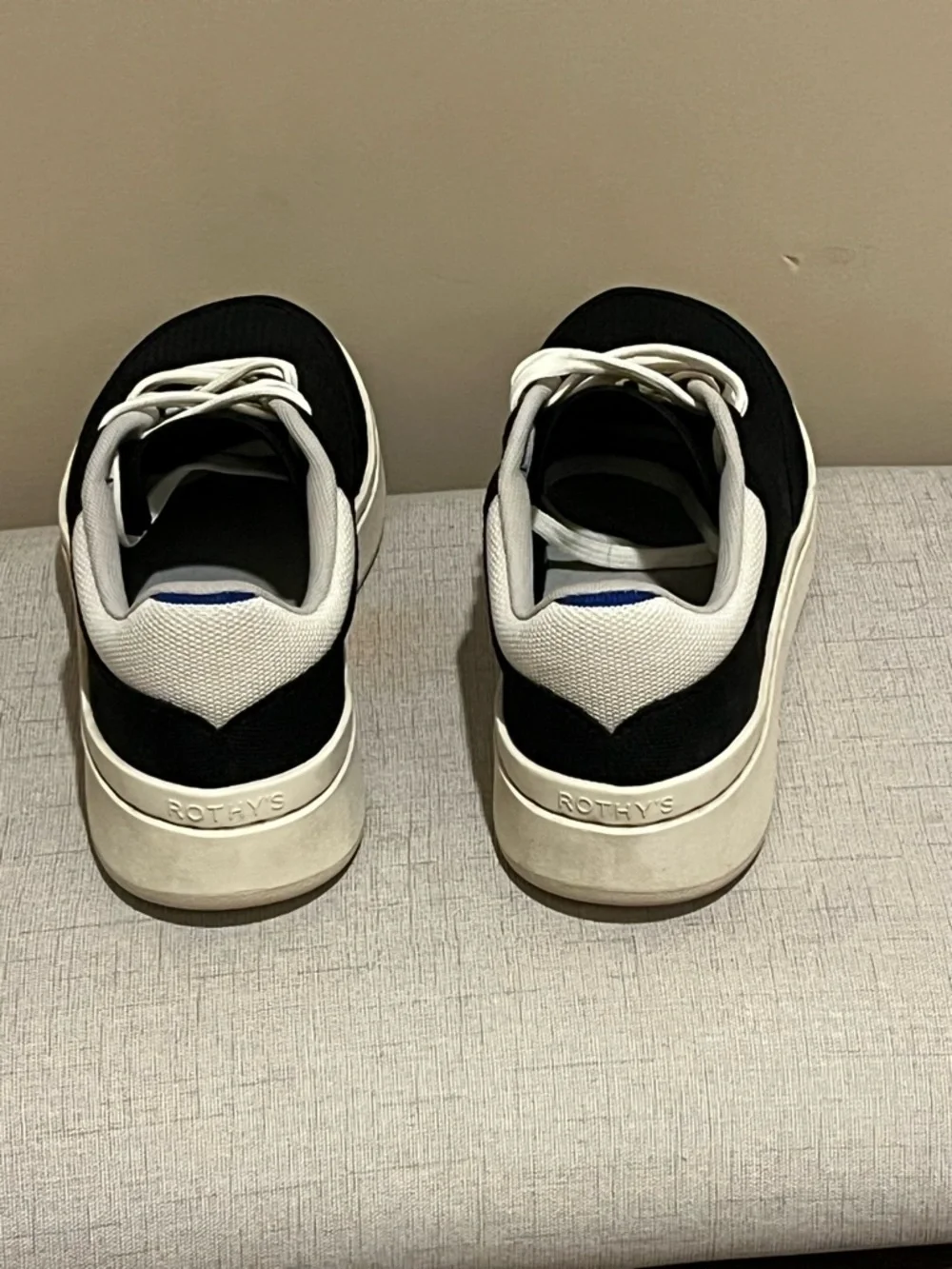 Rothy's The Court Sneaker - Black Signature Knit w/ Off-White Laces , size 8